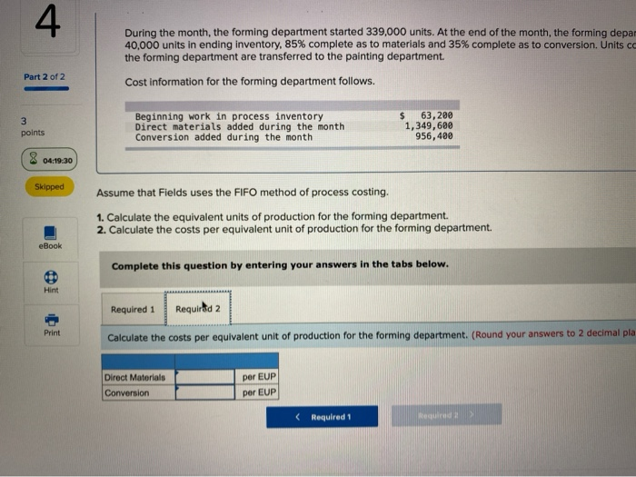 Solved 4 Part 2 of 2 3 points Required information (The | Chegg.com