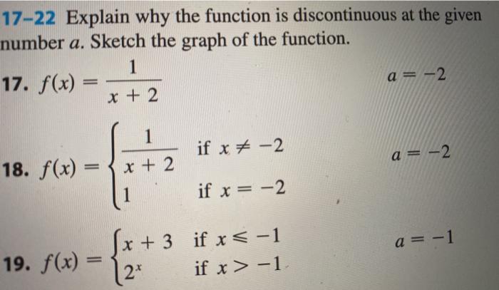 Solved 17-22 Explain why the function is discontinuous at | Chegg.com