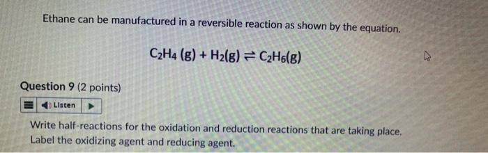 Solved Ethane can be manufactured in a reversible reaction Chegg