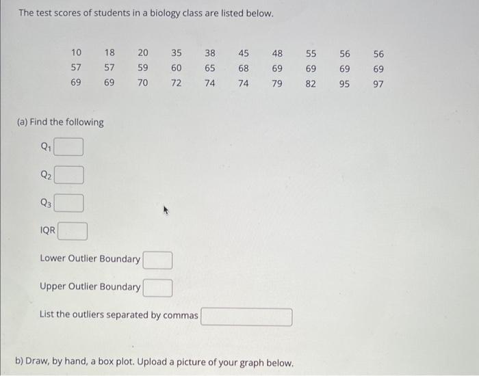 Solved The test scores of students in a biology class are | Chegg.com