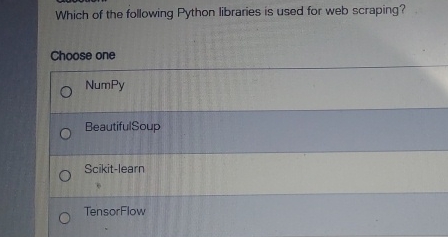 Solved Which of the following Python libraries is used for | Chegg.com