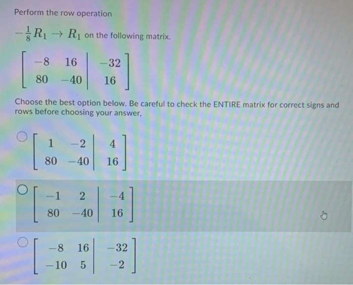 Solved Perform the row operation R R on the following Chegg