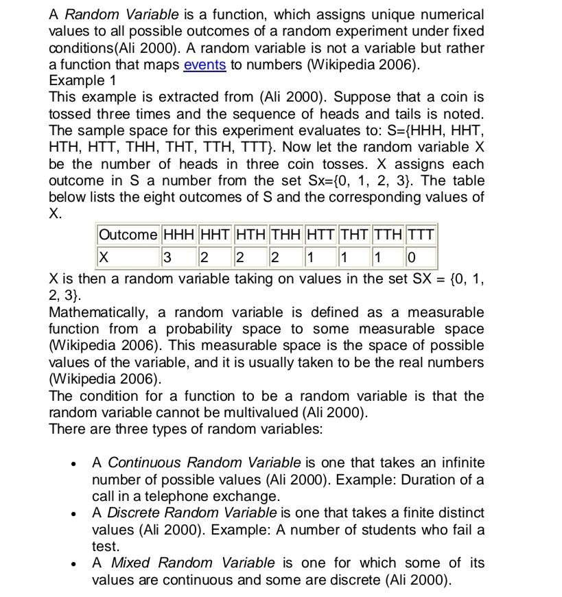 Solved A Random Variable is a function, which assigns unique | Chegg.com