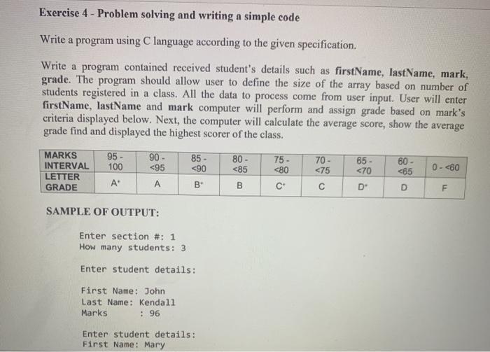 Solved Exercise 4 - Problem solving and writing a simple | Chegg.com