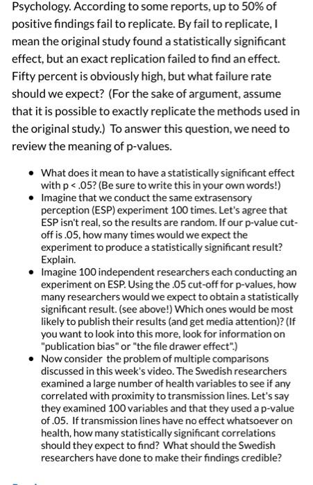 Solved subject - experimental psychology explain/answer the | Chegg.com