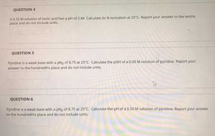 Solved QUESTION 4 A 0.10 M solution of lactic acid has a pH | Chegg.com