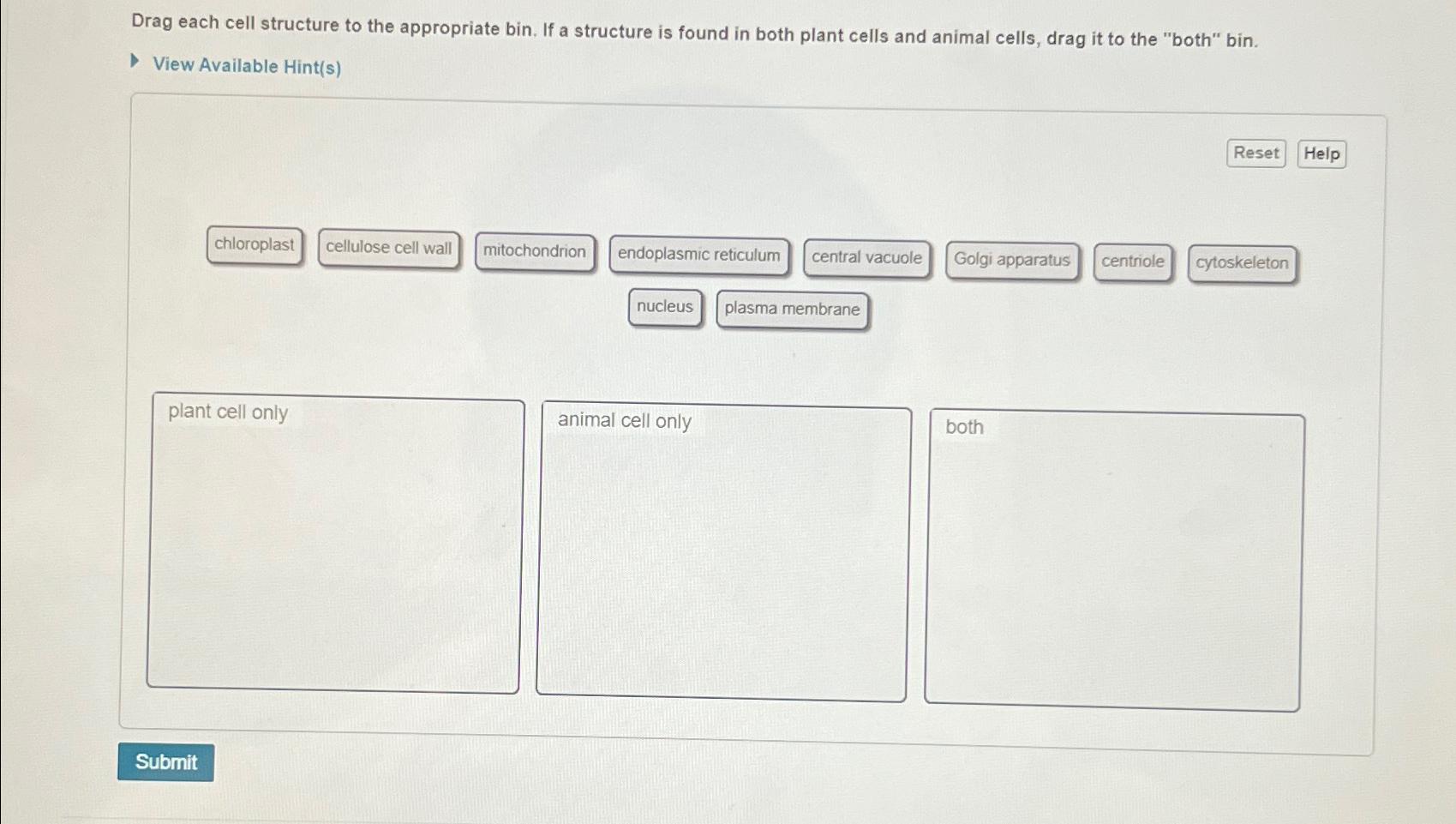 Drag Each Cell Structure To The Appropriate Bin