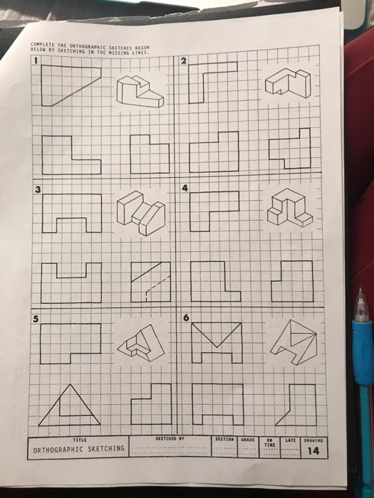 Solved COMPLETE THE ORTHOGRAPHIC SKETCHES BEGUN BELOW BY | Chegg.com