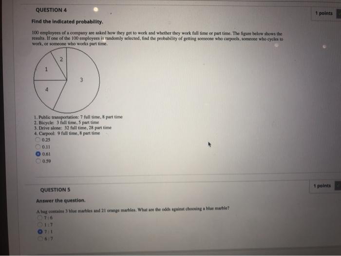 Solved 1 points QUESTION 4 Find the indicated probability. | Chegg.com ...