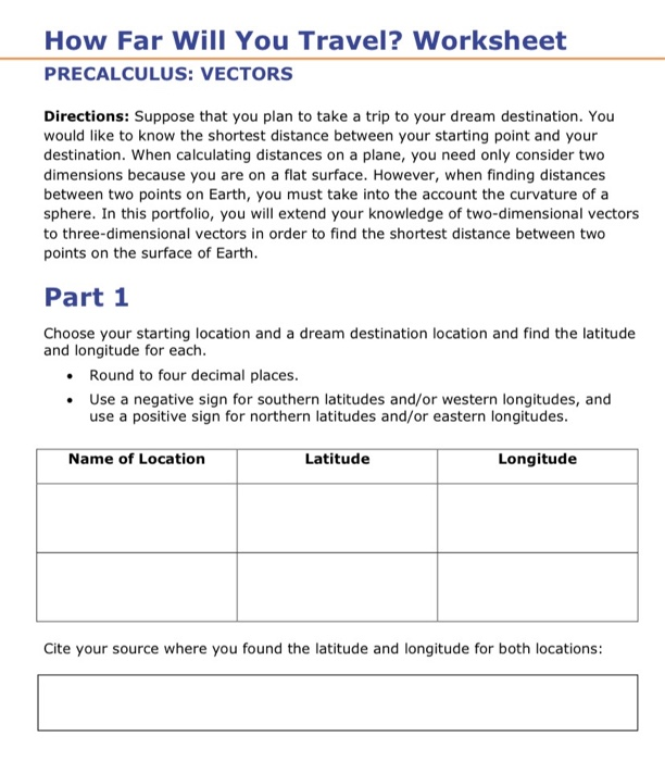 Solved How Far Will You Travel? Worksheet PRECALCULUS: | Chegg.com