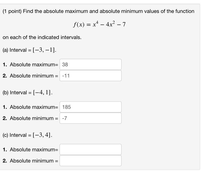 Solved 1 Point Find The Absolute Maximum And Absolute