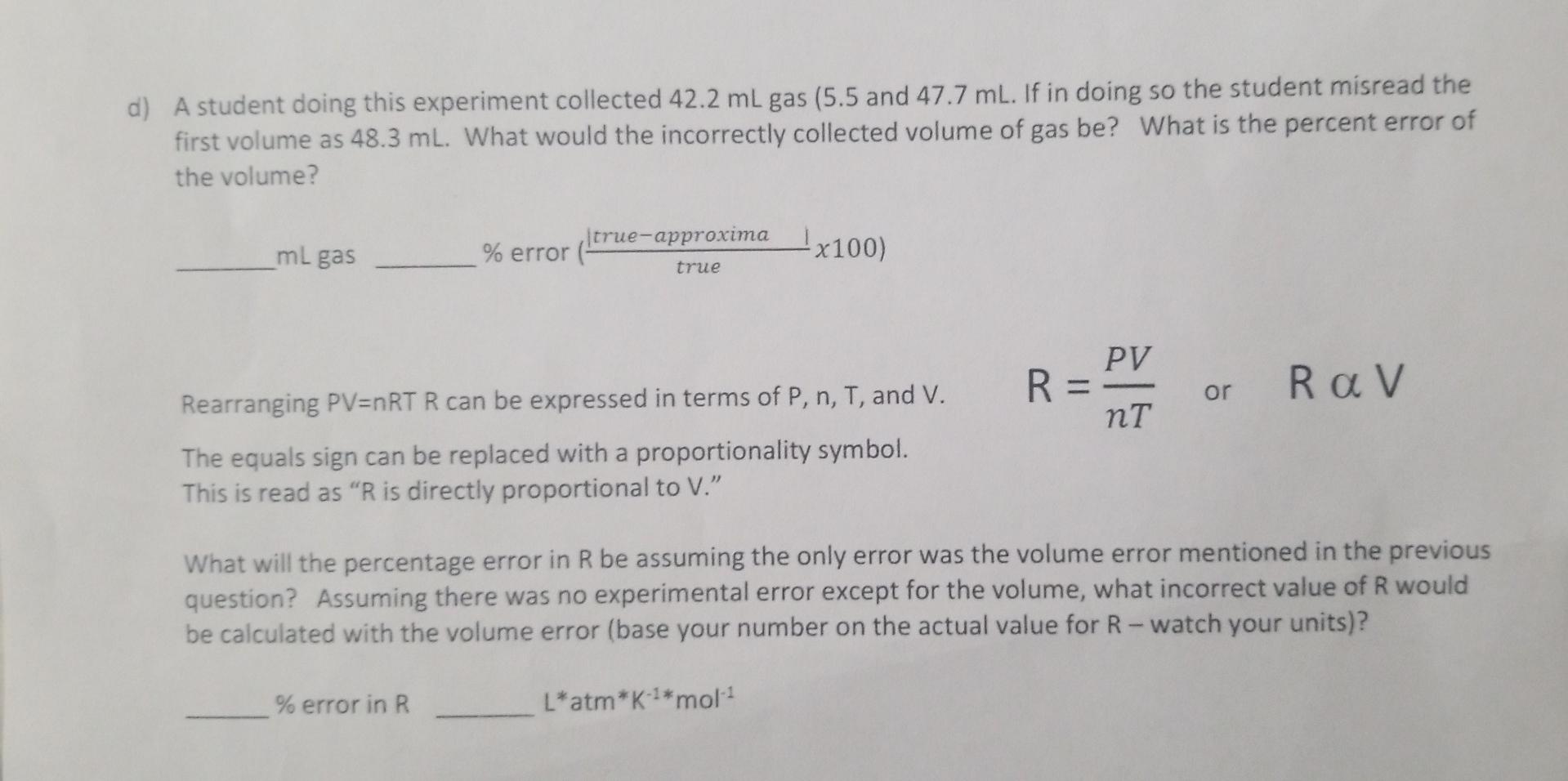 Solved Gas Constant Lab Data Sheetd) A student doing this