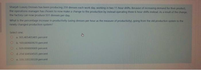 Solved Sharjah Lucury Dresses Has Been Producing 259 Dresses Chegg Com