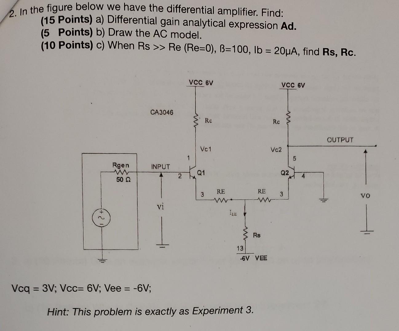 Solved 2. In the figure below we have the differential | Chegg.com