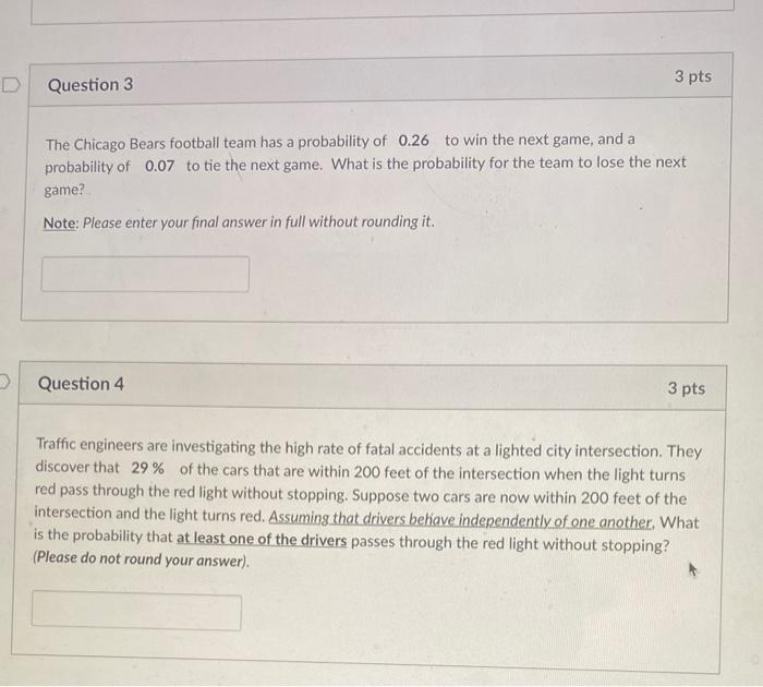 Solved The Chicago Bears football team has a probability of