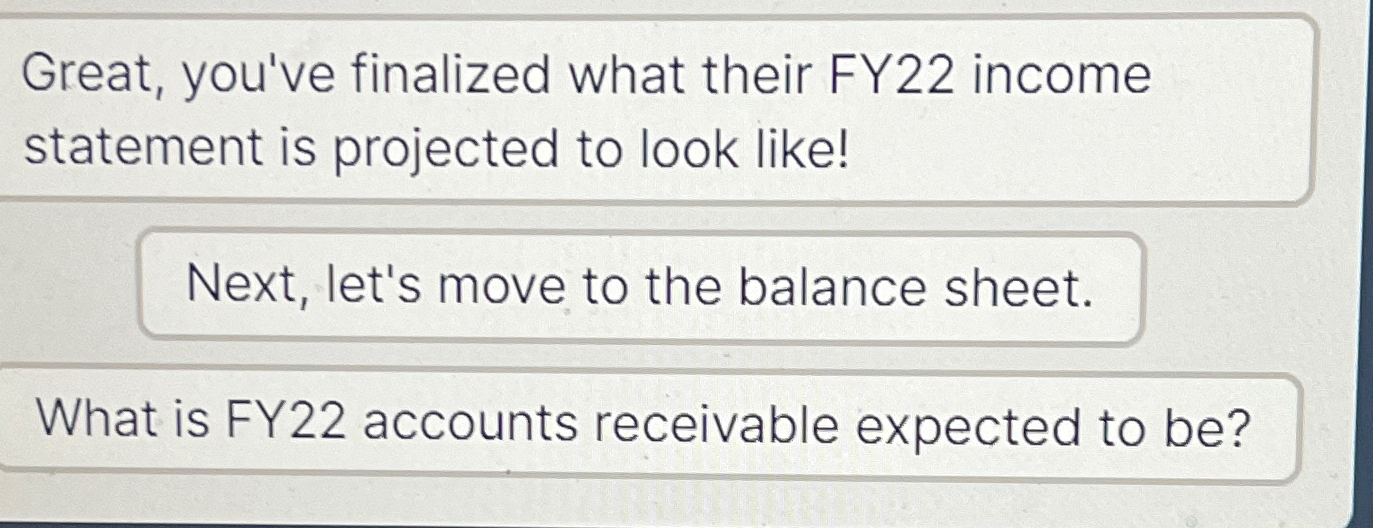 Solved Great, you've finalized what their FY22 ﻿income | Chegg.com