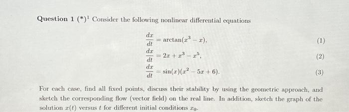 Solved Question 1(∗)1 Consider the following nonlinear | Chegg.com