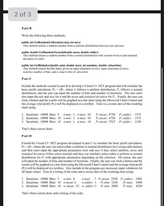 Solved 2 of 3 PART B Write the following three methods | Chegg.com