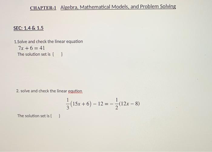 chapter 1 introduction to problem solving and mathematical models