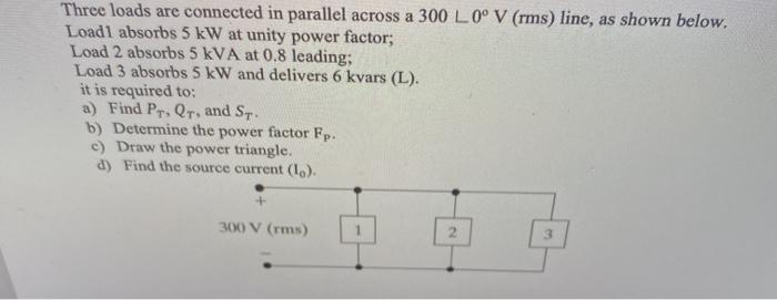 Solved Three loads are connected in parallel across a 300 L | Chegg.com
