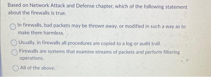 Solved Based On Network Attack And Defense Chapter, Which Of | Chegg.com