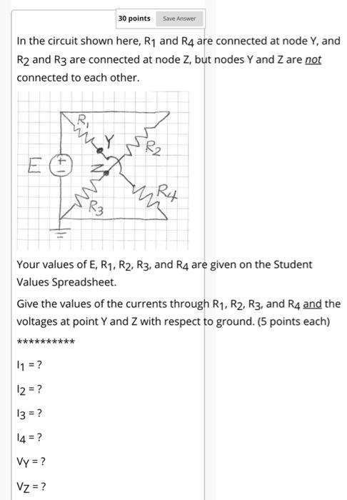 Solved 30 points Save Answer In the circuit shown here, R1 | Chegg.com