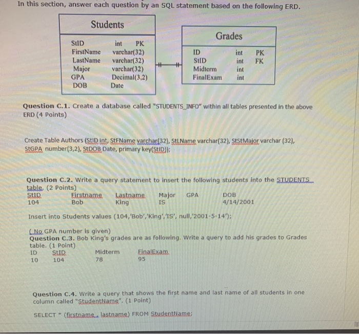 Solved In this section, answer each question by an SQL | Chegg.com