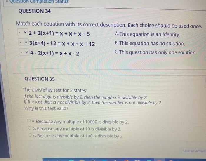 Solved Question completion Status: QUESTION 34 Match each | Chegg.com