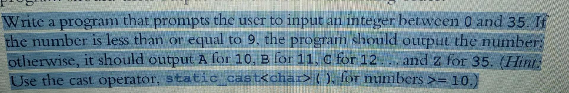 Solved Write a program that prompts the user to input an | Chegg.com
