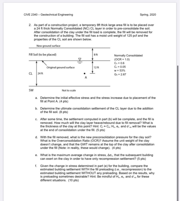 Solved CIVE 2340 - Geotechnical Engineering Spring, 2020 2. | Chegg.com