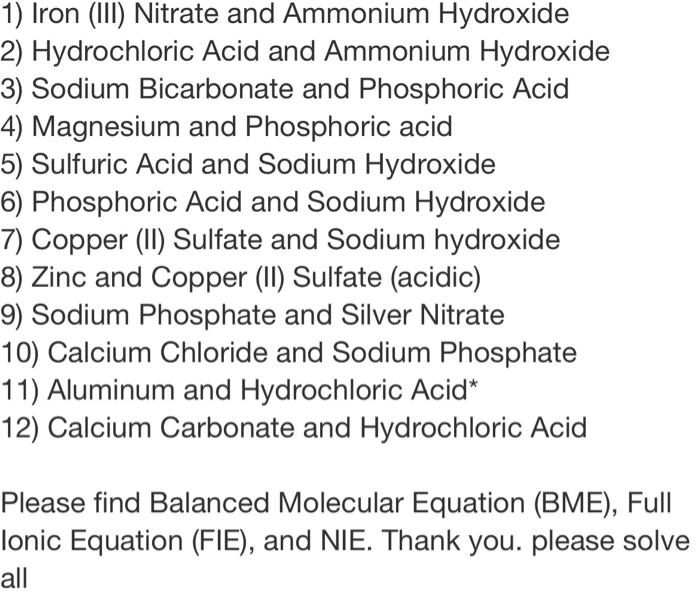 Solved 1) Iron (III) Nitrate and Ammonium Hydroxide 2)