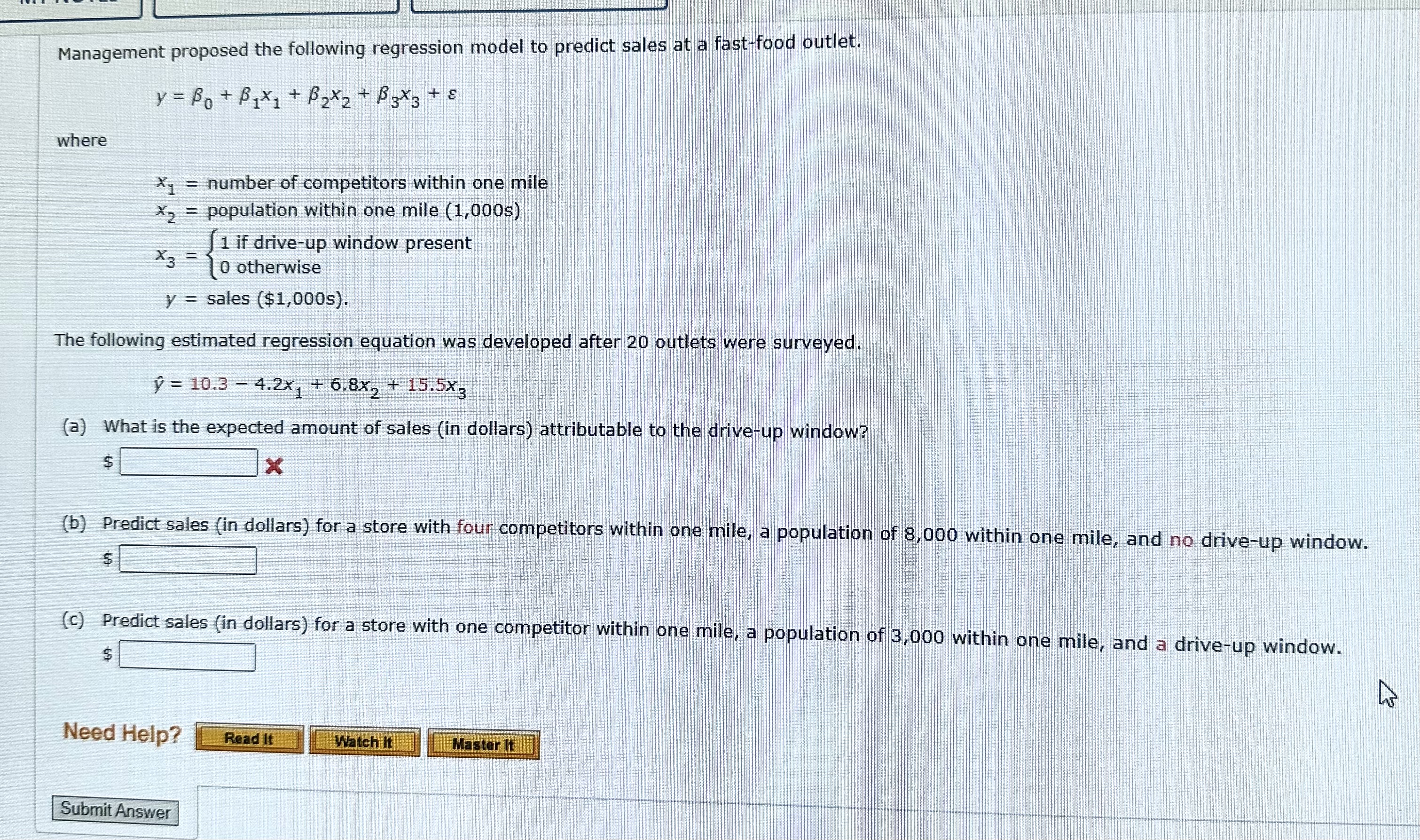 Solved Management proposed the following regression model to | Chegg.com