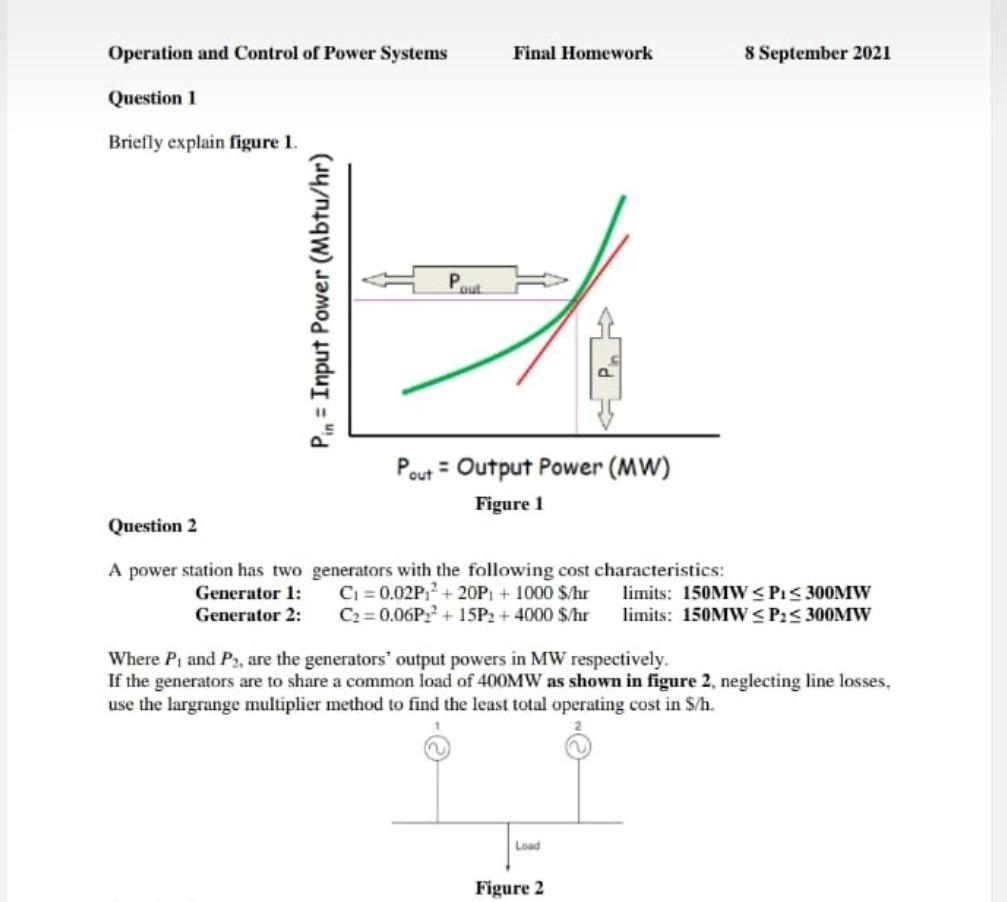 Solved Operation and Control of Power Systems Final Homework | Chegg.com