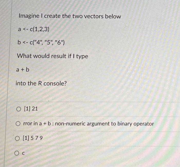 Solved Imagine I Create The Two Vectors Below | Chegg.Com