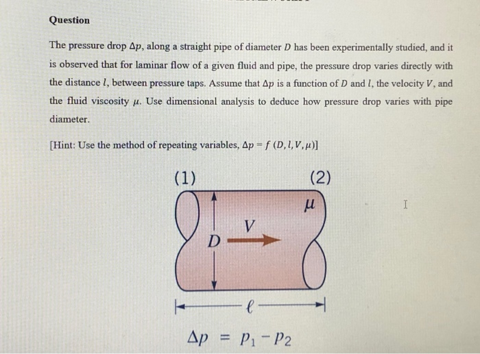 Solved Question The pressure drop Ap, along a straight pipe
