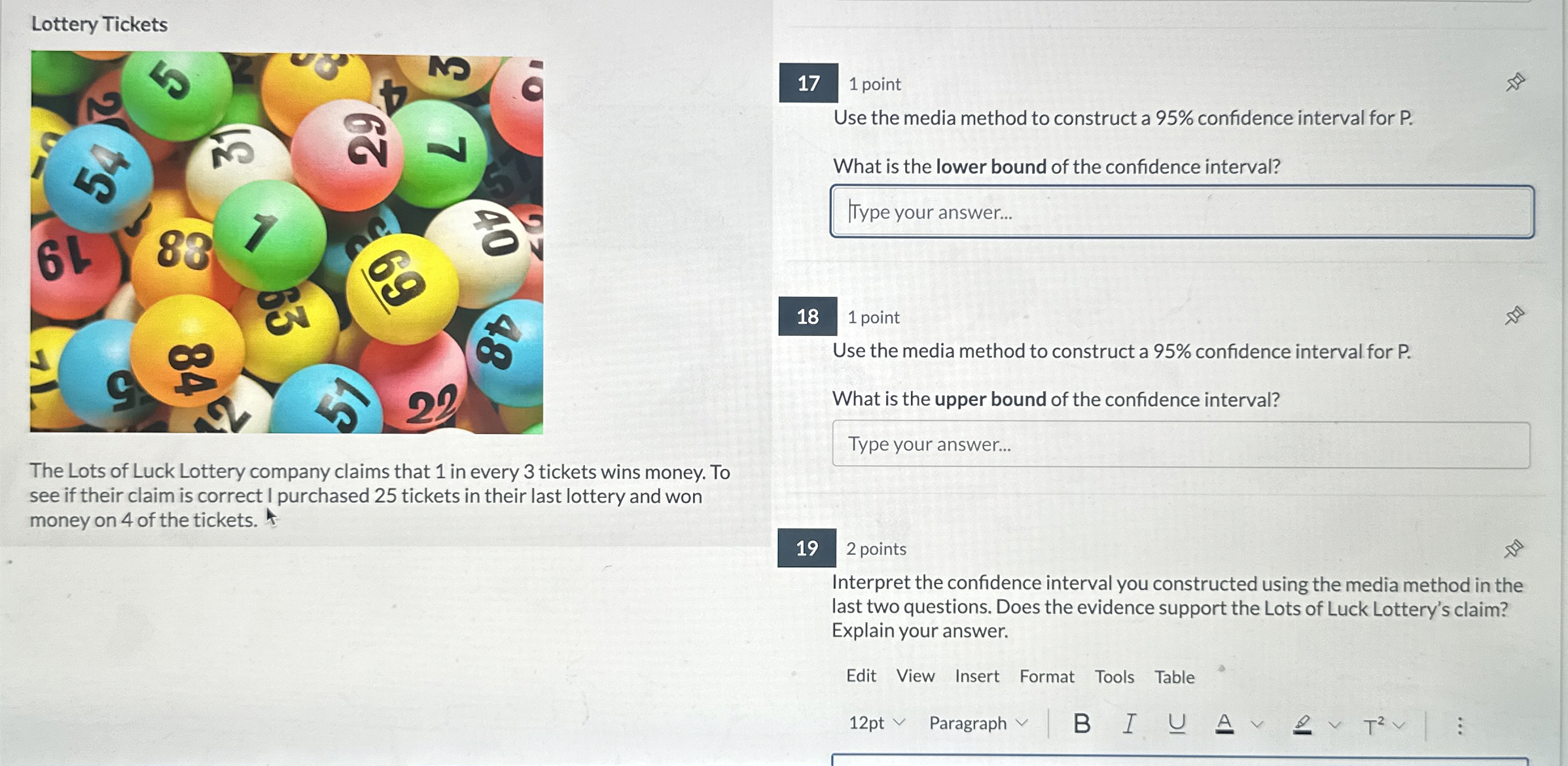 Solved 1 ﻿pointUse the media method to construct a 95% | Chegg.com