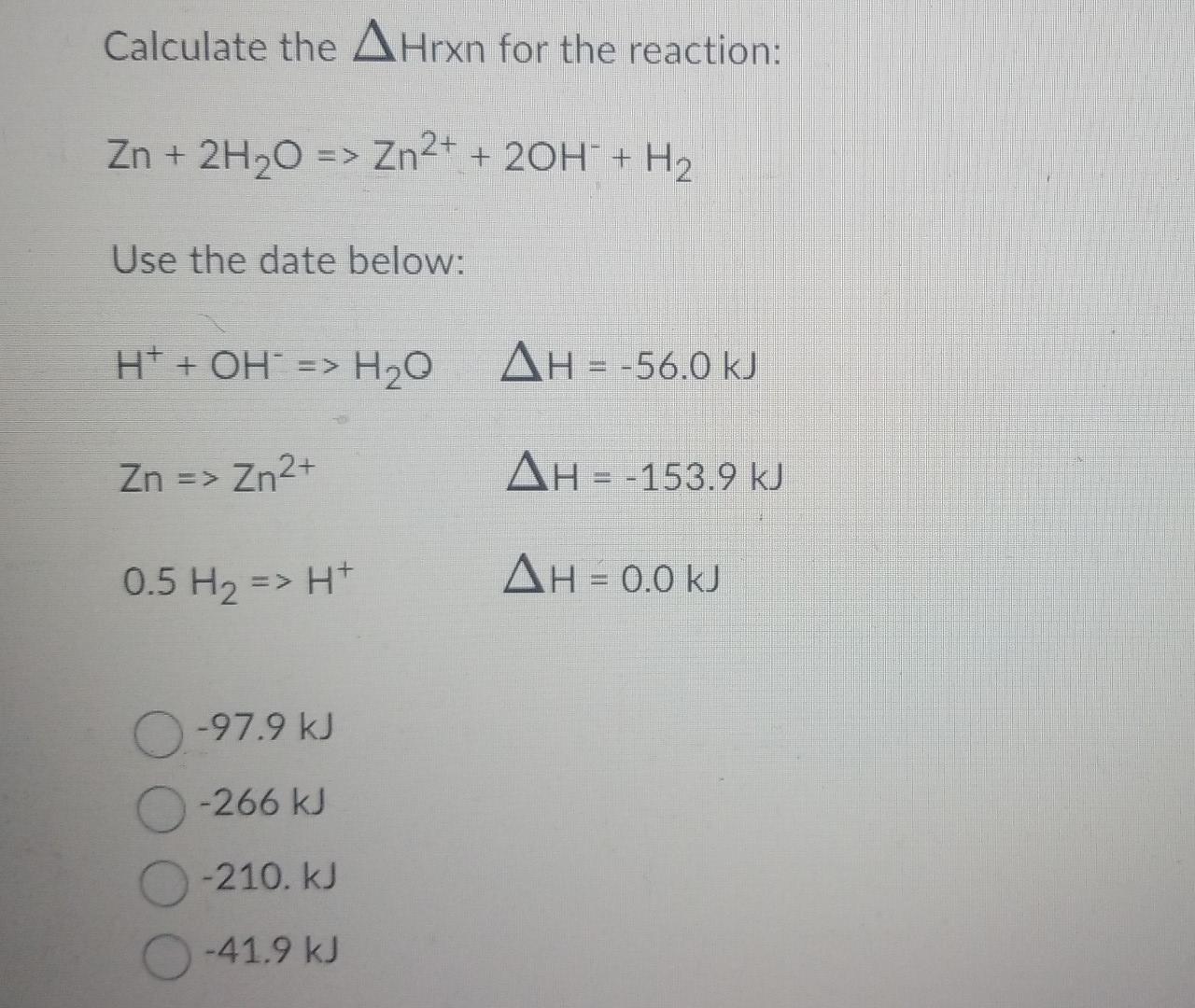 Solved Calculate the Δ Hrxn for the reaction: | Chegg.com