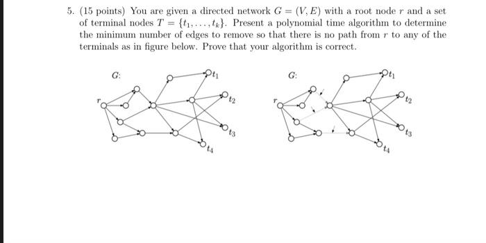 Solved 5. (15 points) You are given a directed network G = | Chegg.com