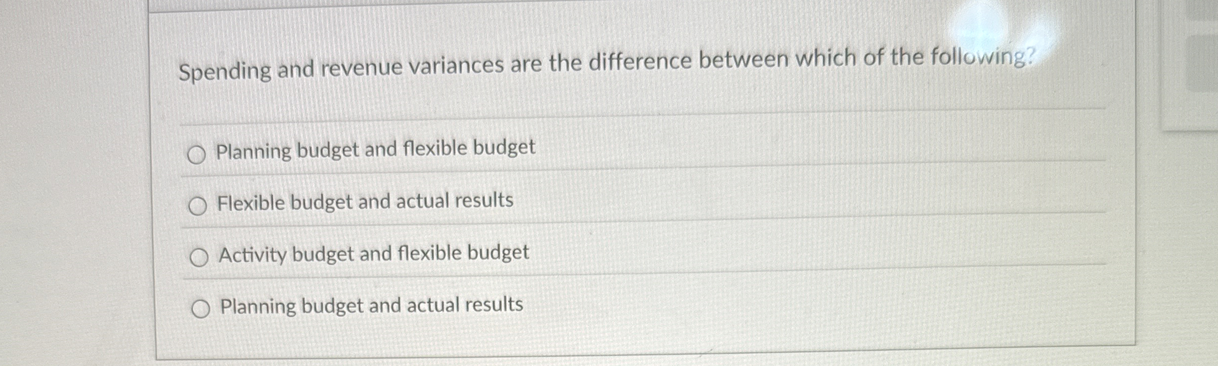 Solved Spending and revenue variances are the difference | Chegg.com