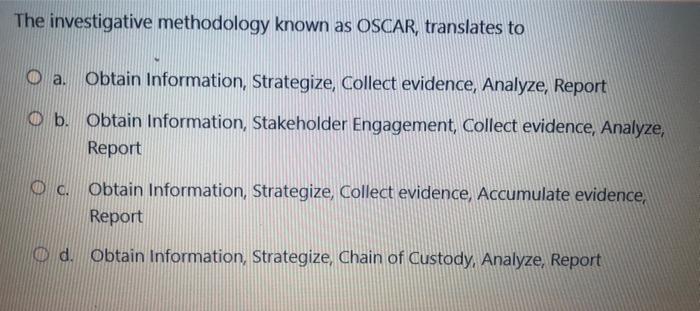 Solved The Investigative Methodology Known As OSCAR, | Chegg.com