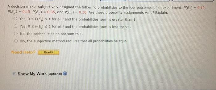 probability assignments valid