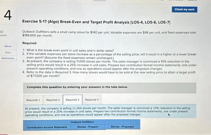 Solved Exercise 5-17 (Algo) Break-Even And Target Profit | Chegg.com