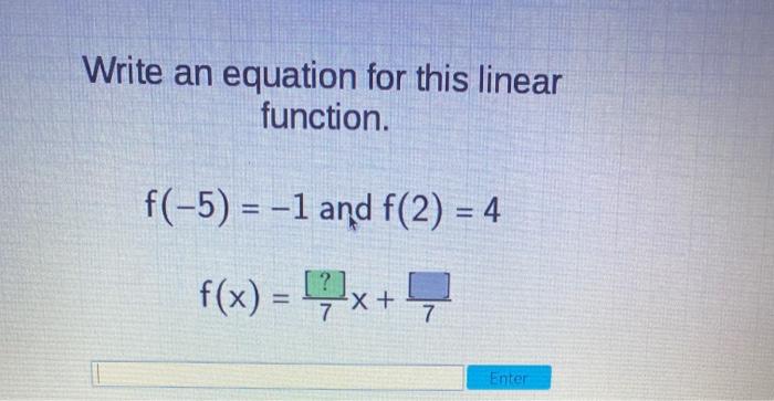 Solved Write an equation for this linear function. f(-5) = | Chegg.com