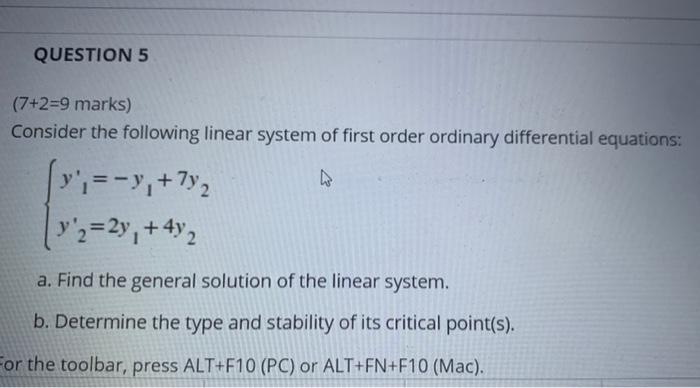 Solved consider the following linear system of first order | Chegg.com