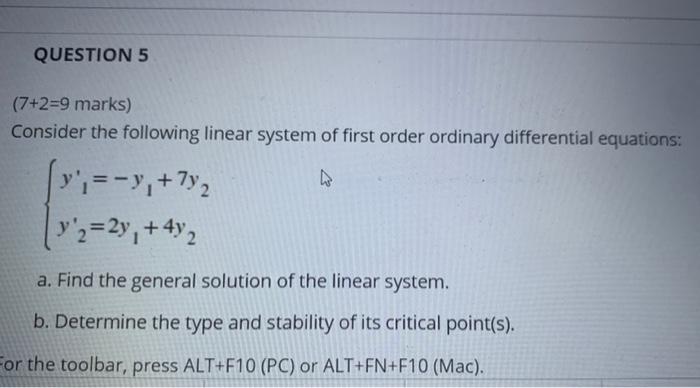 Solved Consider The Following Linear System Of First Order | Chegg.com