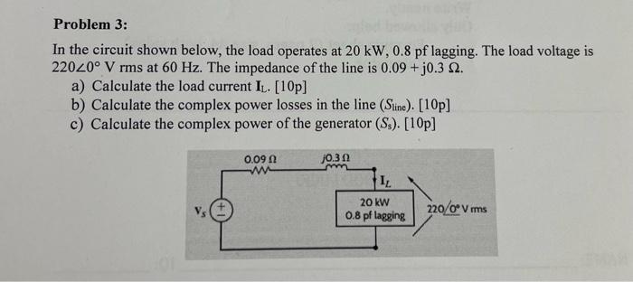 Solved Problem 3: In The Circuit Shown Below, The Load | Chegg.com