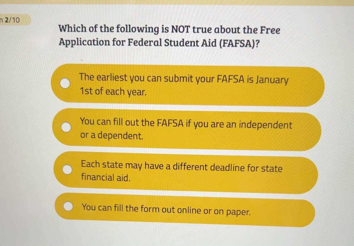 Solved 210Which of the following is NOT true about the Free | Chegg.com for Free Printable Fafsa Application Form