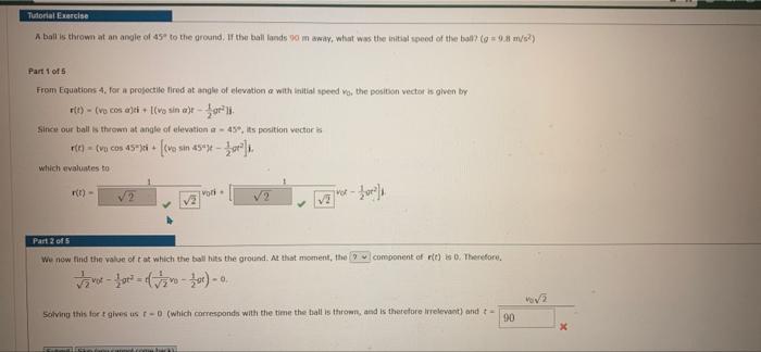 Solved Tutorial Exercise A ball's thrown at an angle of 45 | Chegg.com