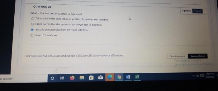 Solved QUESTION 20 5 points What is the function of Lacteals | Chegg.com