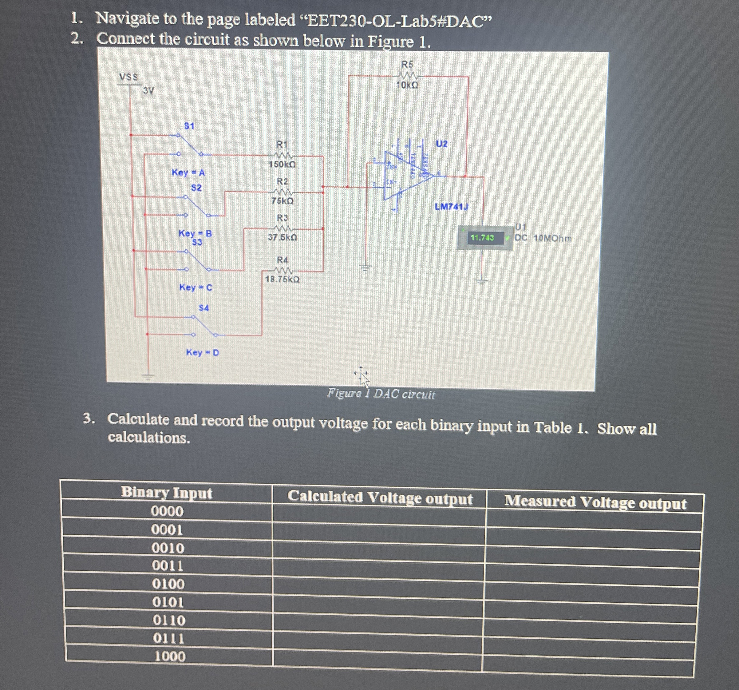 Solved .2.3. ﻿Calculate and record the output voltage for | Chegg.com
